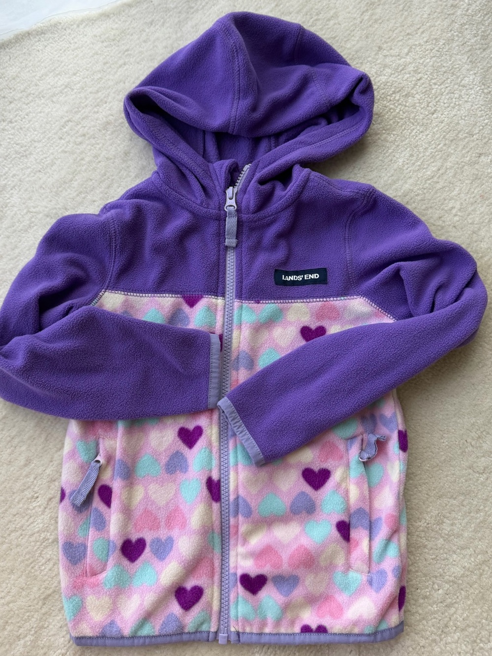 Lands' End Girls' Purple Hooded Heart Fleece Jacket